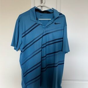 Nike Men's Blue DRI-FIT Striped Polo Shirt - L